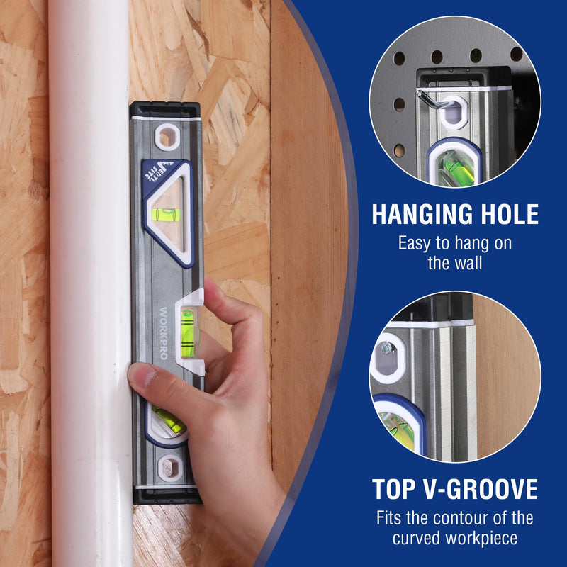 [Australia - AusPower] - WORKPRO Magnetic Torpedo Level Verti. Site 4 Vial and 10 Inch Torpedo Level 