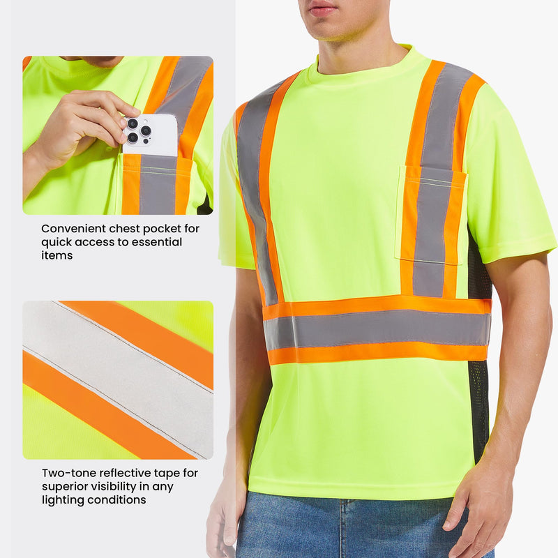 ArcRidge Reflective Safety Shirt for Men and Women - Class 2 High Visibility Construction Shirt - Dual Tone Reflective Strips XX-Large Yellow