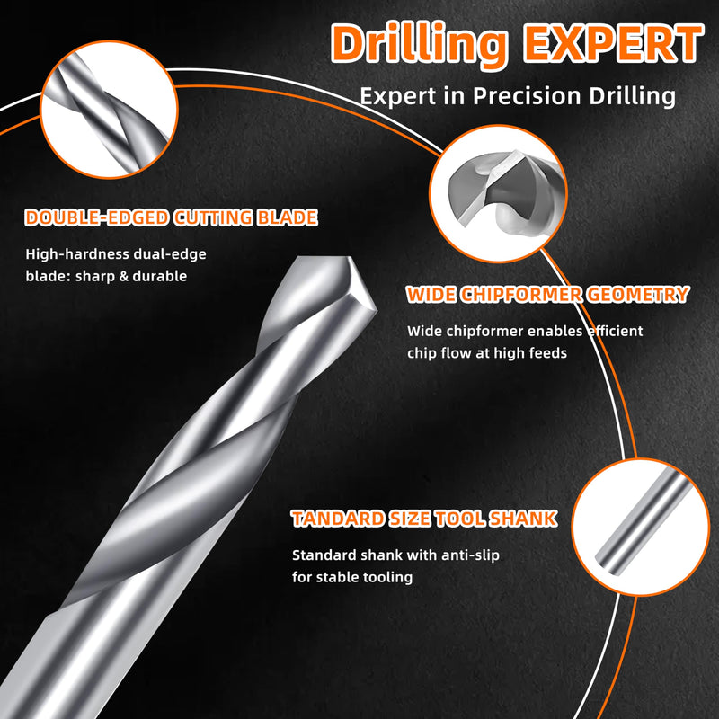 3/16 Carbide Drill Bits, Solid Carbide for Hardened Steel, Tungsten Carbide Drill Bit Set for CNC Machines Ideal for Metal Copper Alloy Cast Iron Stainless 2 Pcs(2, 3/16 in)