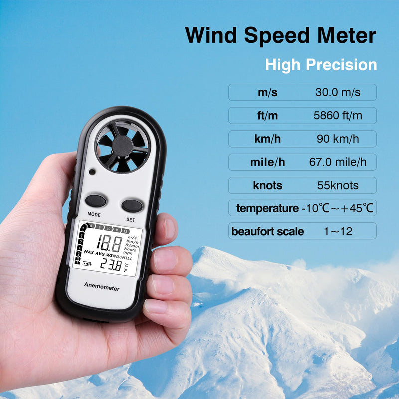 Digital Anemometer Wind Speed Meter, Wind Gauges Air Flow Velocity Meter for Measuring Wind Chill Temperature Speed, Wind Meter Thermometer Gauge for Shooting Windsurfing Fishing Hunting