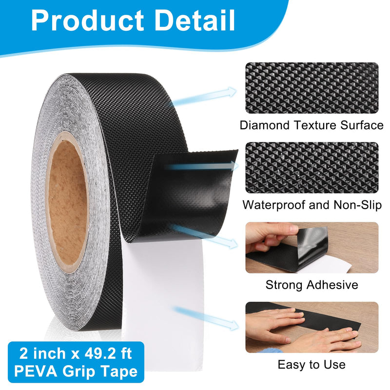 uxcell Rubber Grip Tape, 2" x 49.2 Ft PEVA Non-Slip Tape Diamond Textured Adhesive Grip Tape for Outdoor/Indoor Steps, Stairs, Traction Tread Stair, Bathroom (Black) 15m/49.2 Ft Black