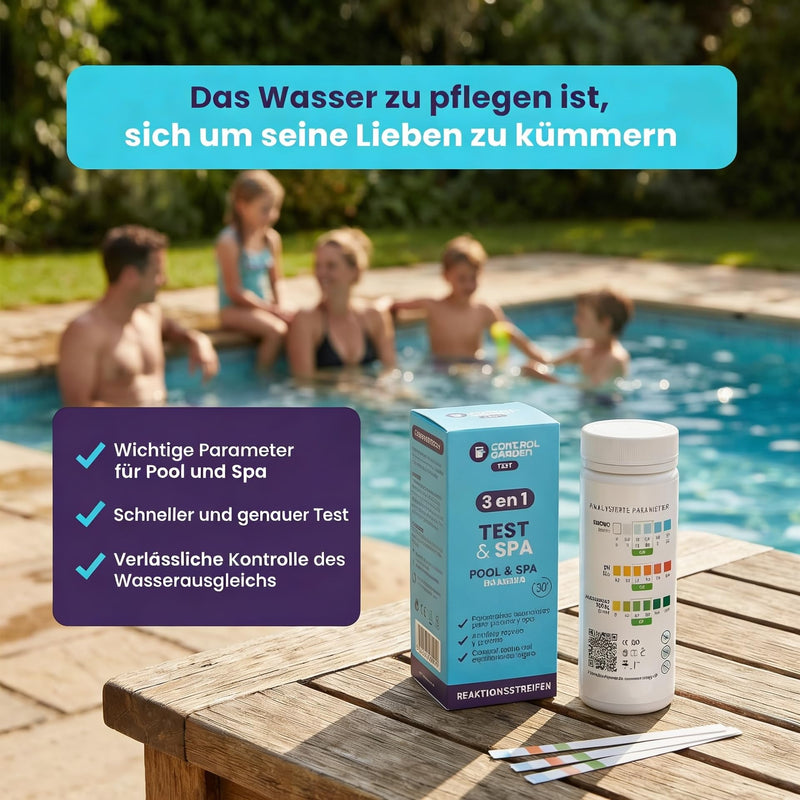 GARDEN Control 160 pH Test Strips, 3-in-1 Test, Pool and Spa Test, pH Meter, Prank and Alkalinity Test for Bath, Quick Analysis in 30 Seconds, Precise Control