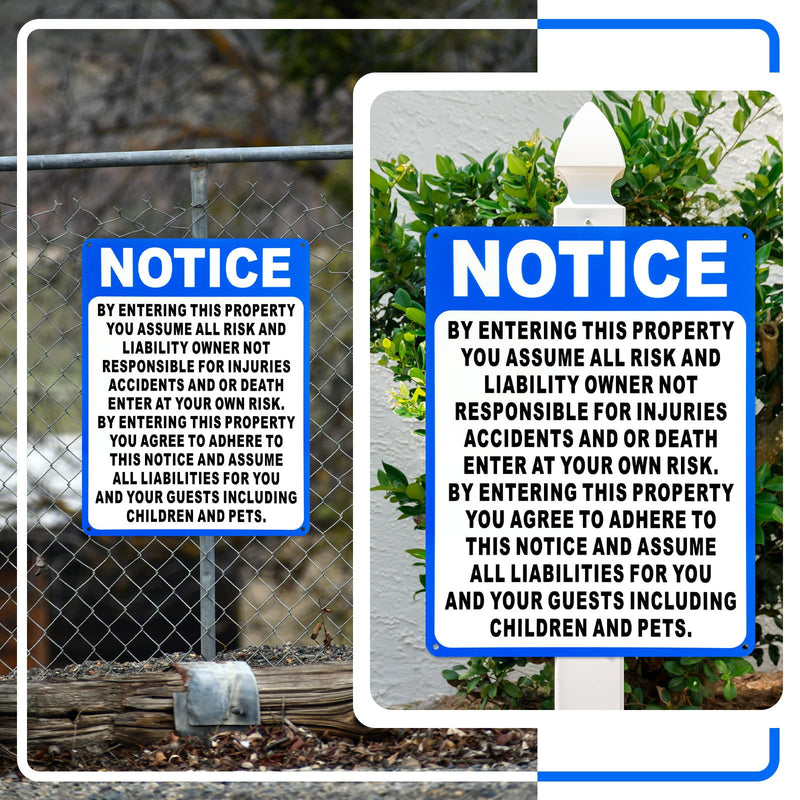 4 Pcs Not Responsible for Accidents or Injuries Sign Aluminum Enter at Your Own Risk Warning Sign 9 x 12 Inches Notice by Entering This Property for Lost or Stolen Items 4