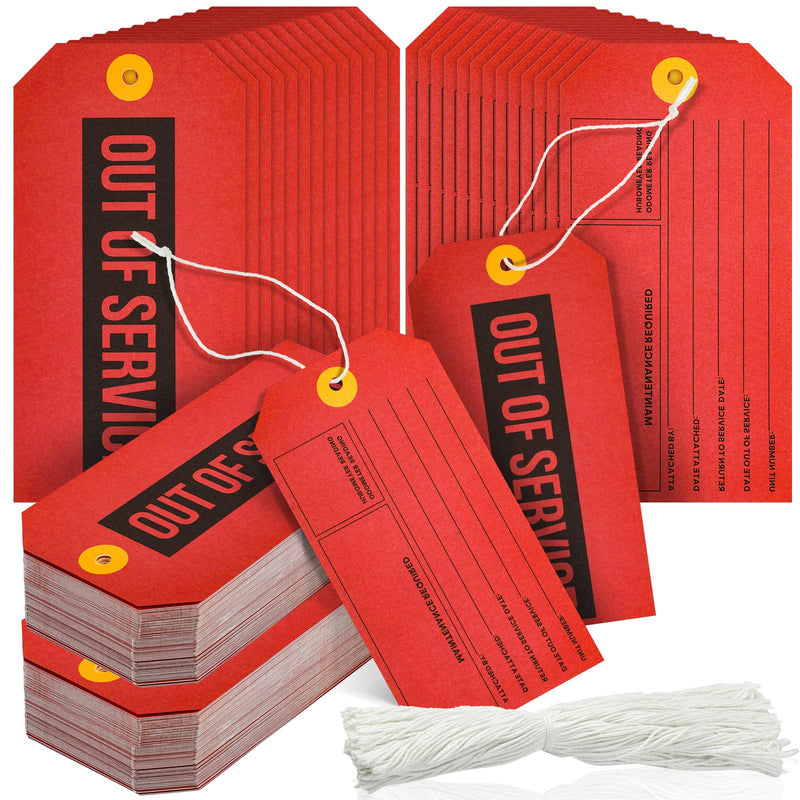 Out of Service Tags, Red Tags, Maintenance Required Label with Cotton String, 8 Inch Tag(200 Pack) 200