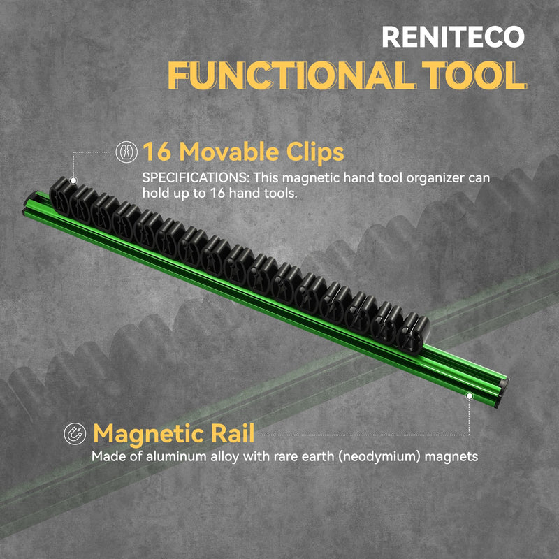 Reniteco Magnetic Screwdriver Organizer, Aluminum Alloy Rail Tool Holder, Fits Up to 16 Screwdrivers (Green) Green