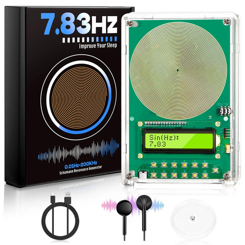 [Australia - AusPower] - Frequency Generator for Healing – 7.83Hz Schumann Resonance Sound Therapy Device with Acrylic Case for Sleep aid, Meditation, Stress Relief & Yoga (0.01Hz–200kHz) Green 