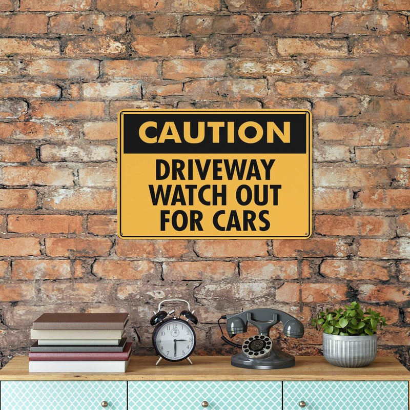 Caution Driveway Watch Out For Cars Sign Warning Sticker-Security Sign Outdoor Sign 12 X 8 Inches