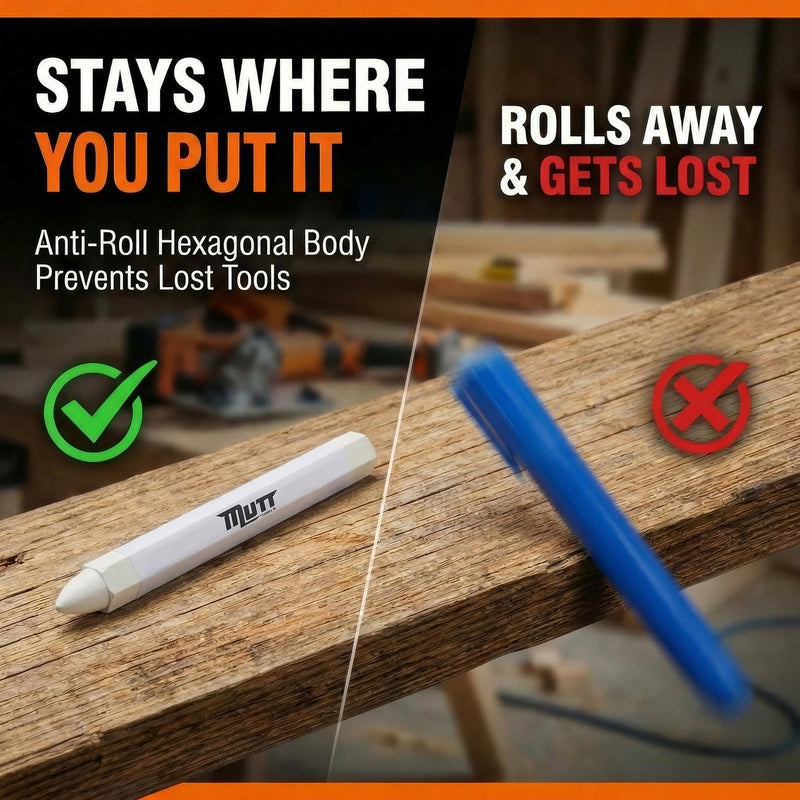 Mutt Tools White Tire Marker Crayon for Lumber Construction - Wood Crayon for Tires - Industrial Lumber Crayons Markers