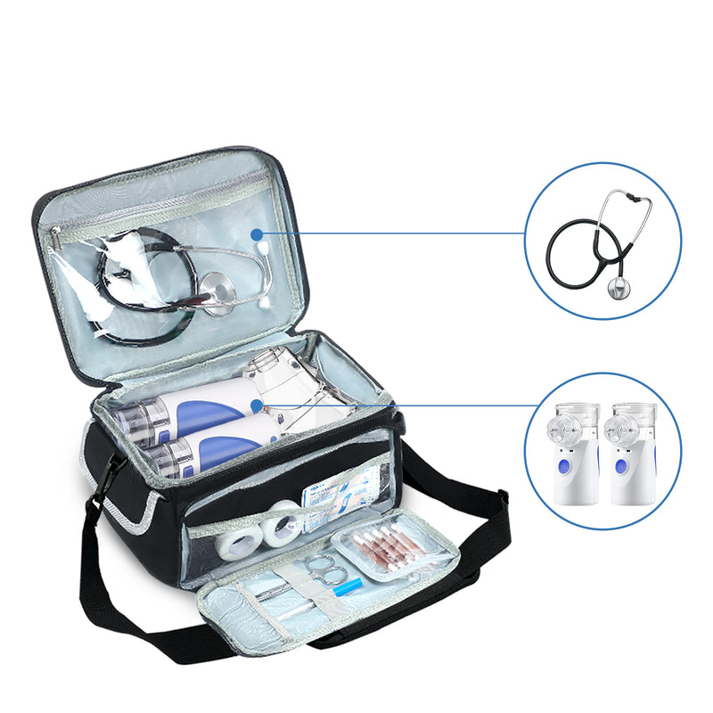 [Australia - AusPower] - Nebulizer Carrying Case for Travel, with Shoulder Strap for Tabletop or Portable Nebulizer, Nebulizer Accessories and Supplies, First Responder Bag, Medical Bag Empty 