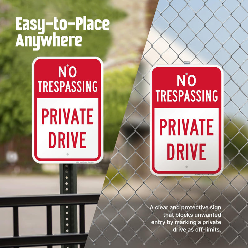 SmartSign No Trespassing Private Drive Sign - 2 Pack, 18 x 12 inch, 2mm Aluminum Composite, Pre-Drilled Holes, Red and White, Made in USA 12" x 18" ACM Reflective Aluminum Pack of 2