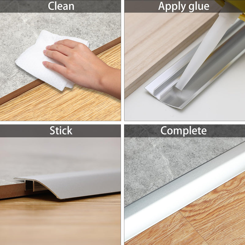 Gaahing Aluminum Floor Transition Threshold Strip, Bridge the Height Gap Between 0.2 to 0.5 inches for Doorway Ramp Tiles Laminate Planks (51.2in x 1.7in, Matte Silver) 51.2in x 1.7in, Matte Silver