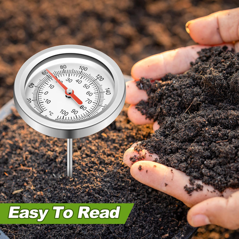 [Australia - AusPower] - Compost Thermometer 39.4 Inch Stem Composting Soil Thermometer Waterproof Soil Temperature Thermometer, Fahrenheit and Celsius, Stainless Steel, with Composting Temperature Guide 