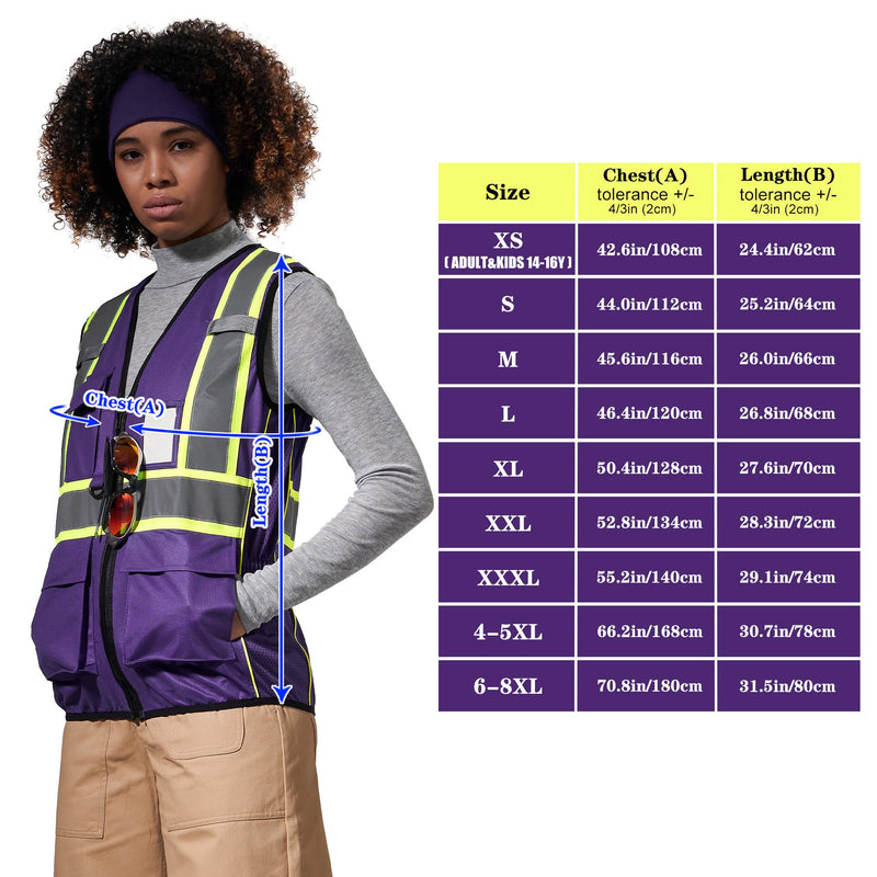 AYKRM 11 color Ladies High Vis Reflective Safety Vest for Women Medium Purple