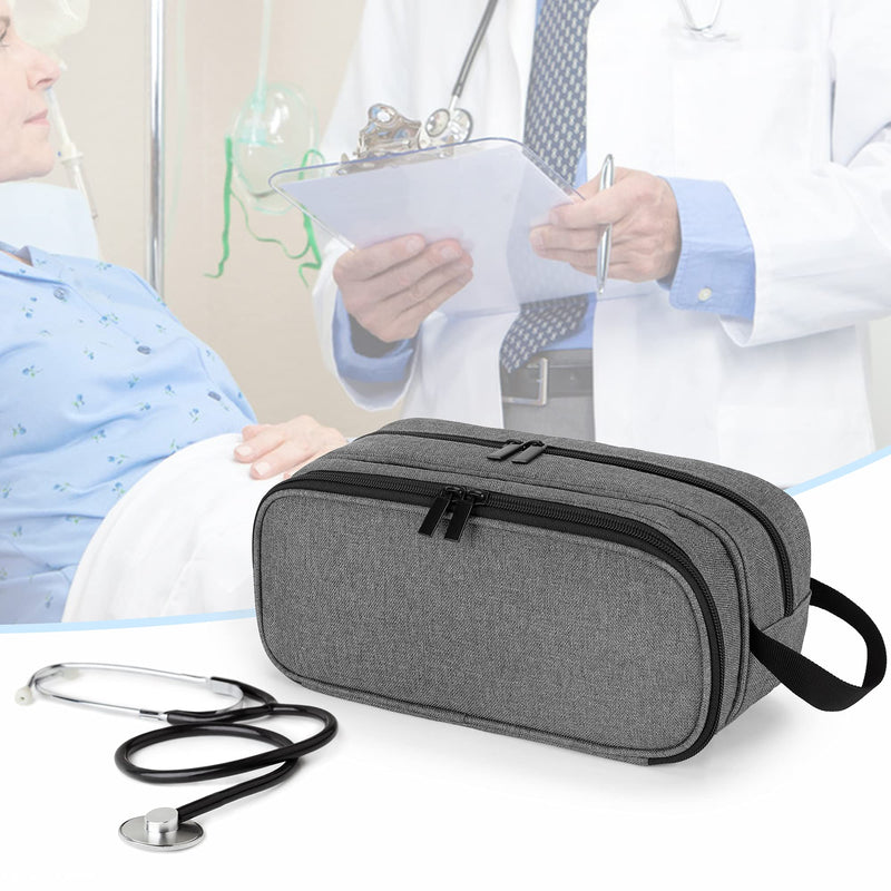 Trunab Stethoscope Bag Compatible with 3M Littmann/MDF/ADC, Gray | Holds two stethoscopes or BP cuffs, medical bag with extra pocket for nursing accessories gray