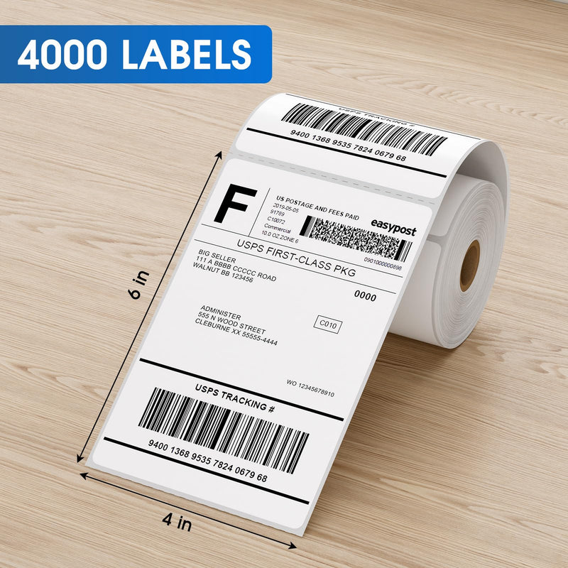 MaxGear 4" x 6" Direct Thermal Labels, 4000 Pcs/16 Rolls, Perforated White Mailing Shipping Package Labels, Commercial Grade, Permanent Adhesive, Compatible with Most Thermal Printers 16 Rolls
