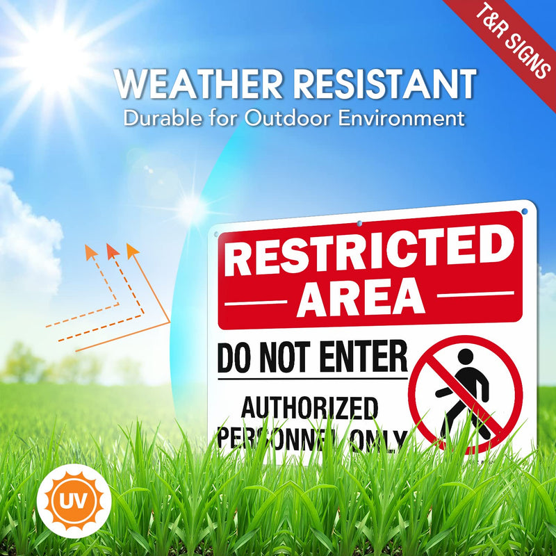 [Australia - AusPower] - T&R Large Restricted Area Do Not Enter Authorized Personnel Only Sign,1 Pack,14x10 Inches Rust Free .040 Aluminum,UV Protected, Waterproof, Weatherproof and Fade Resistant,6 Pre-drilled Holes Red - 14" x 10" - 1 Pack 
