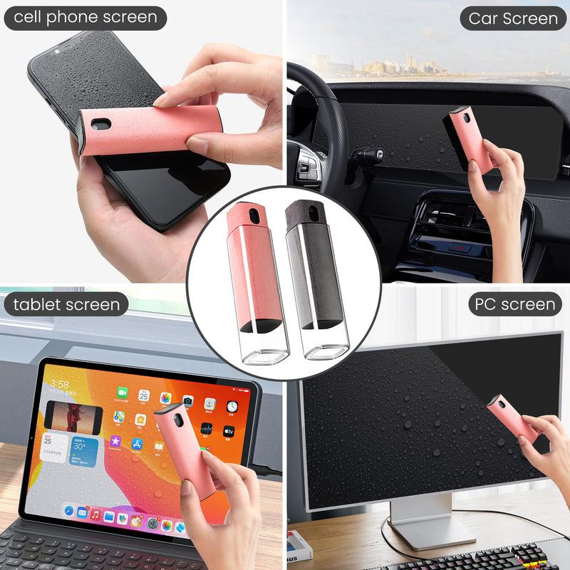[Australia - AusPower] - Touchscreen Screen Cleaner Kit 2 Pcs, Phone, Tablet and Car Screen Cleaner, Two in One Spray and Microfiber Cloth(Grey&Pink) 2 Pcs(Pink+Grey) 