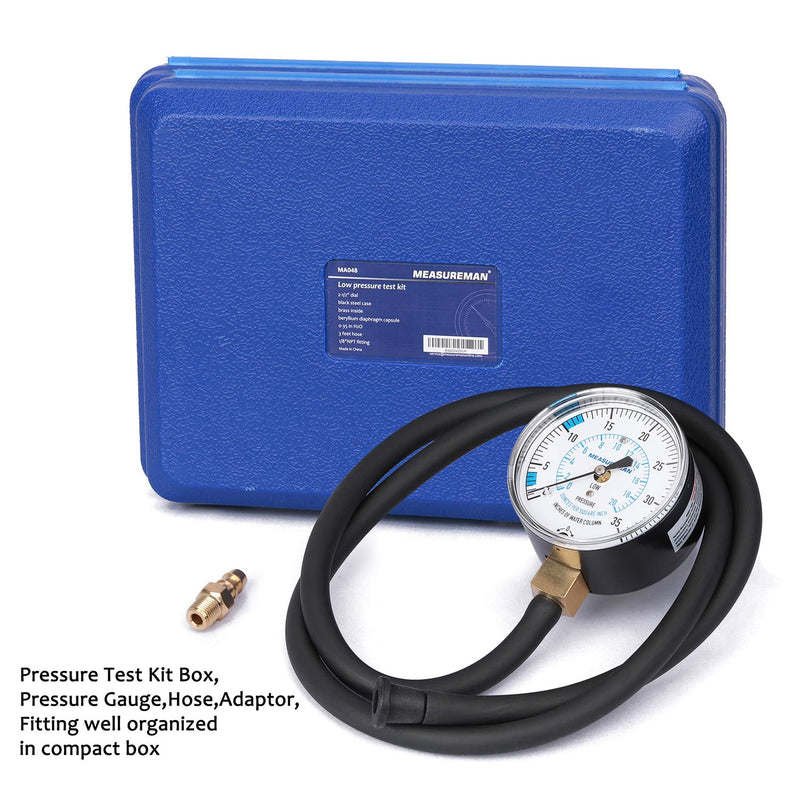 MEASUREMAN Natural Gas or LP Gas Manifold Pressure Test Kit, 0-35 "W.C., 1/4" NPT, 40" Length Hose 0-10inH2O Pressure Test Kit