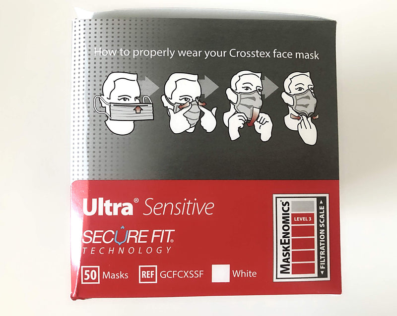 Crosstex Ultra Sensitive FogFree Face Masks w/SecureFit Tech White Box of 40