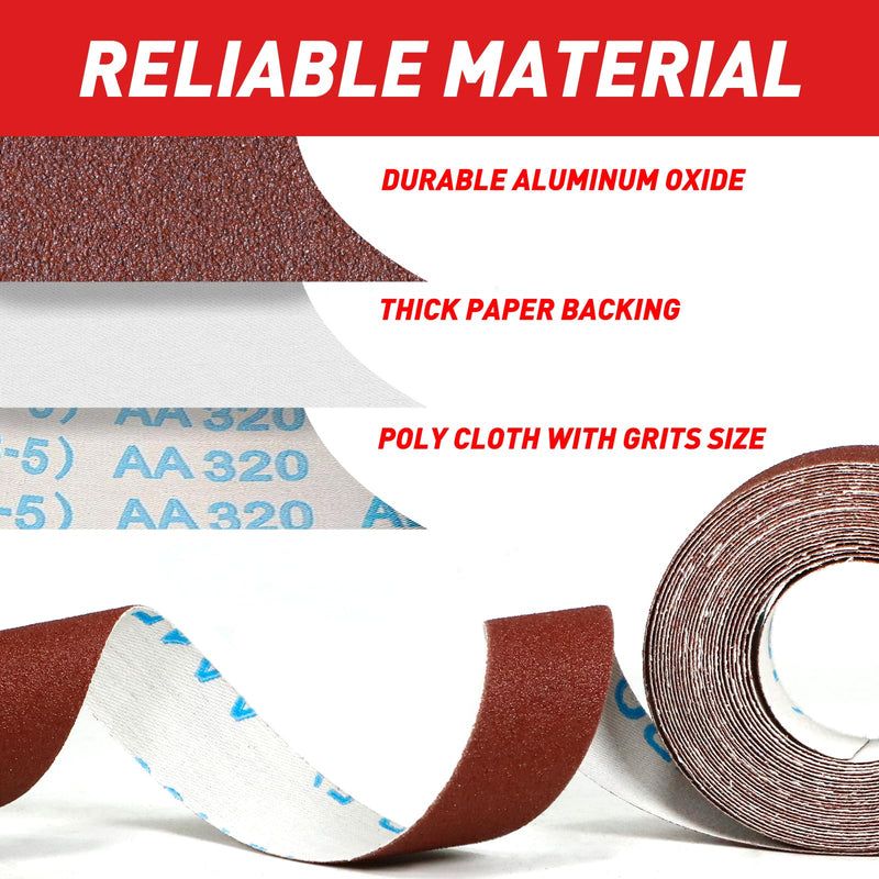 [Australia - AusPower] - 6 Rolls of Sandpaper Roll, 25 mm x 6 m Sanding Cloth 80/120/240/320/400/600 Grit Emery Cloth Roll, Emery Paper for Wood, Metal, Furniture, Paint, Drywall 6rolls 