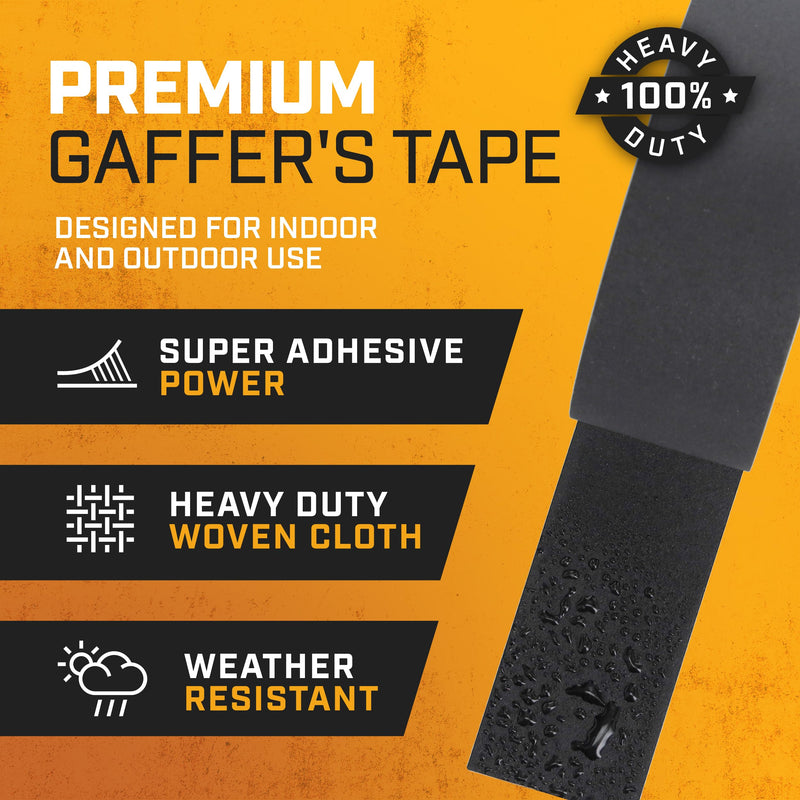 Lockport Black Gaffers Tape 2 inch x 45 Yards - Pro Black Gaff Tape - No Residue, Water Resistant, Non-Reflective, Easy Tear - Multipurpose