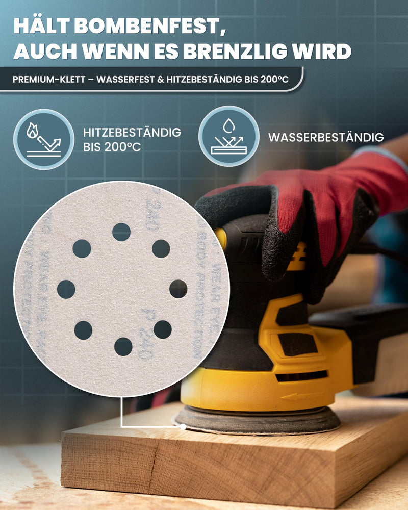 [Australia - AusPower] - PICTORIS Schleifpapier 125mm Klett Komplett Set – Exzenterschleifpapier mit langer Standzeit, starker Haftung & reduzierter Vibration dank einzigartiger Klettschicht | Made in Germany | Korn 40-400 Universal-Mix (Körnung 40 - 400) – von Grob bis Fein 