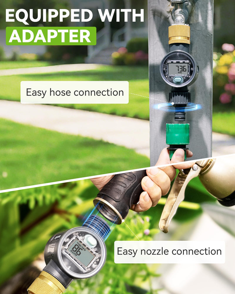 [Australia - AusPower] - RAINPOINT Water Flow Meter with Brass Inlet, Water Meter for RV Tank Filling, Garden Hose Watering, Lawn Sprinkler & Nozzle Sprayer, ±5% Accuracy, Max Measured Consumption of 9999.9 Gallon/Liter 