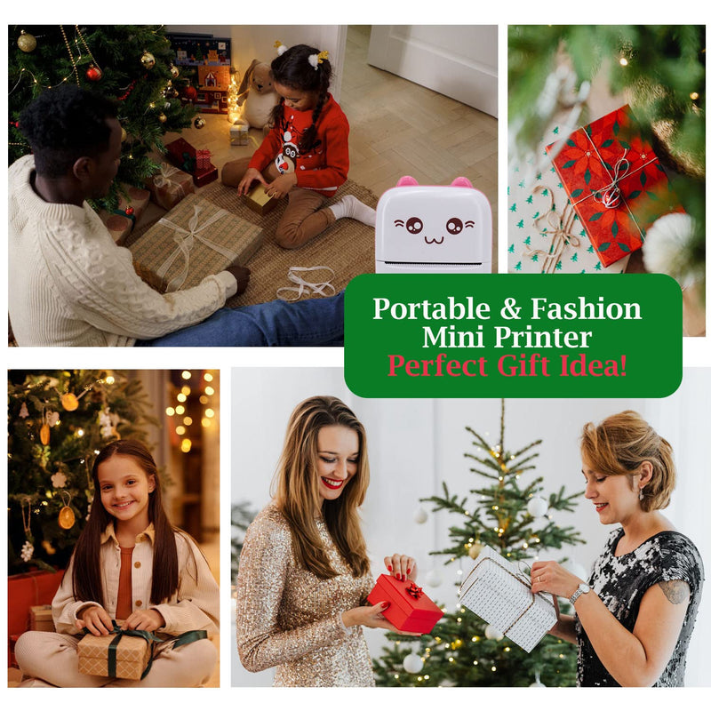 [Australia - AusPower] - Mini Pocket Printer, Portable Thermal Printer with 8 Rolls Printing Paper, Bluetooth Wireless Tiny Printer for Photos/Stickers/Labels/Notes/Receipts, Compatible with iOS and Android, Pink 