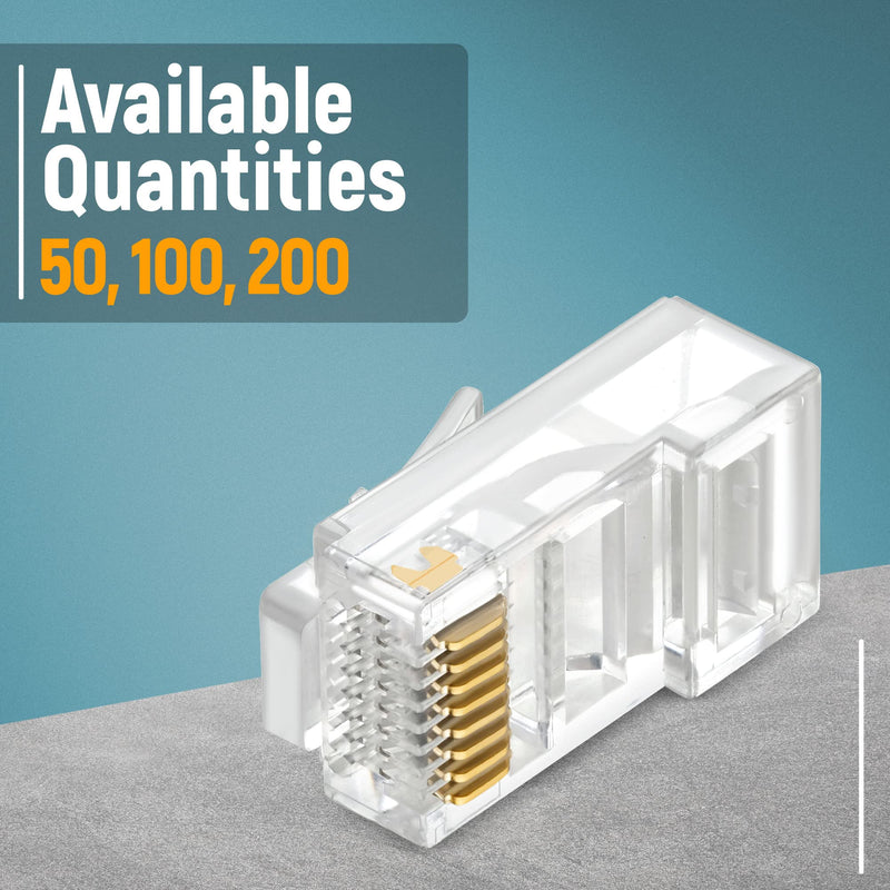 GTZ Cat6 RJ45 Pass Through Connector 200-Pack - EZ Cat 6 Pass Through RJ45 Connectors - cat 6 connectors - Ethernet Connector - Ethernet Plug - for Solid or Stranded UTP Network Cable
