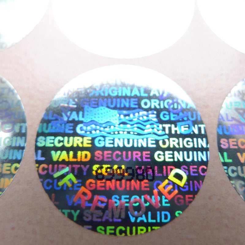 Brand - 13 mm - 1/2 inch 500 Round Bright Silver Hologram Sequentially Numbered Tamper Evident Security Labels/Stickers