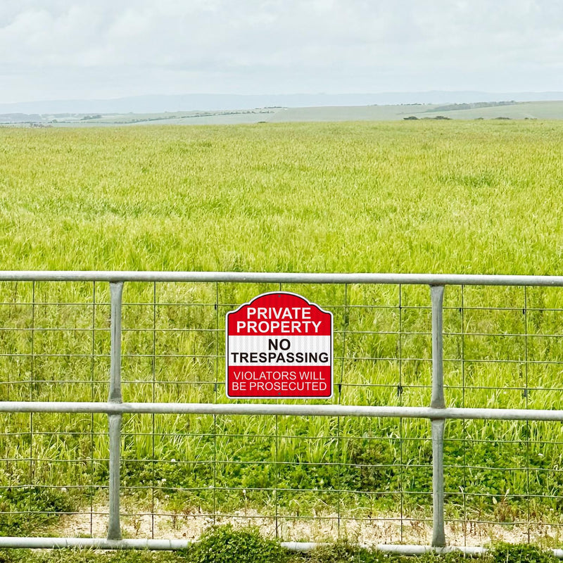 (4 Pack) Reflective Metal Private Property No Trespassing Signs, 12" x 12" Heavy-duty Aluminum Private Property Signs Outdoor, Keep Out Violators Will Be Prosecuted, Weather-resistant