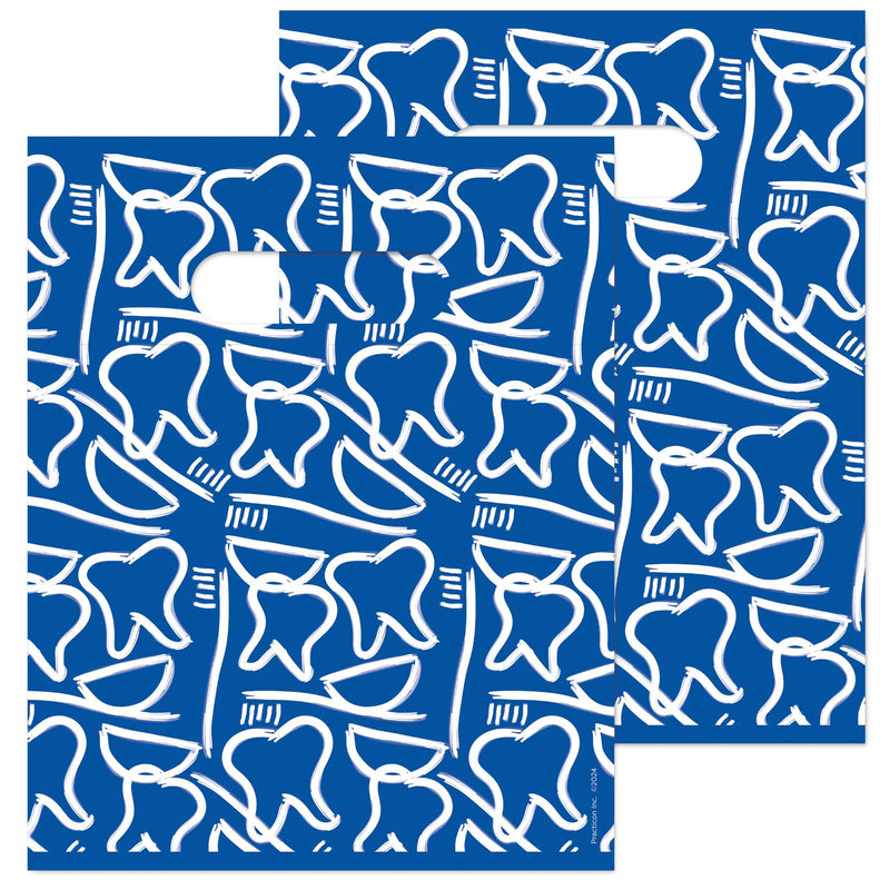 Practicon 11096124 Dental Drawings Scatter Print Patient Bags, 8" x 10" (Pack of 100)