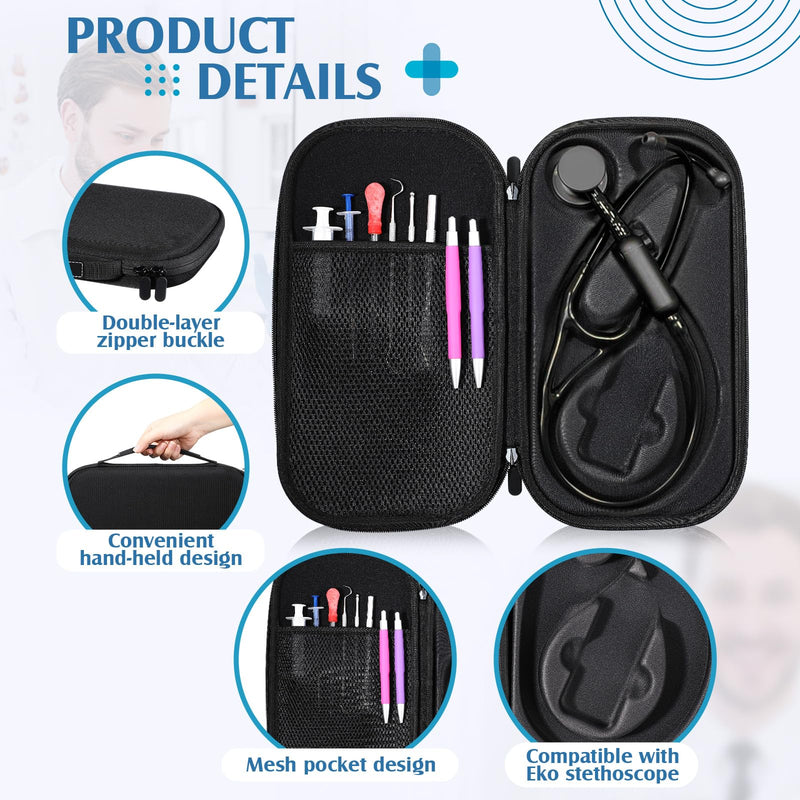[Australia - AusPower] - 1 Pack Digital Stethoscope Case, 13.19 x 7.48 x 1.77 Inches Large Carrying Case Compatible with Digital or Cardiology Stethoscope, Black 