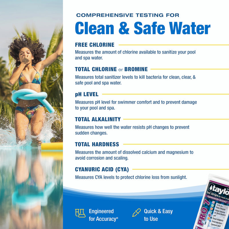 [Australia - AusPower] - Taylor Technologies S-1452, 5-in-1 Pool and Spa Test Strips for Free Chlorine, Total Bromine/Chlorine, pH, & Total Alkalinity, 100 Water Test Strips | Made in the USA 