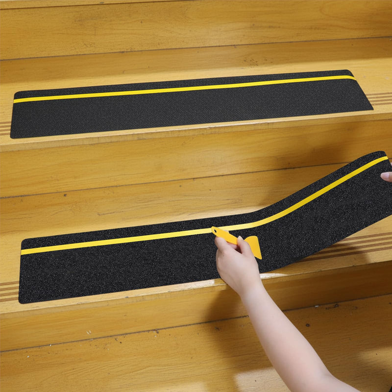 6" x 30" Anti Slip Stair Tread with Reflective Strips, 10 Packs Non Slip Grip Tape with Glow in Dark Stripe, High Friction Deck Grip Tape Strips, Self-Adhesive Outdoor Non Skid Tape for Stairs Step