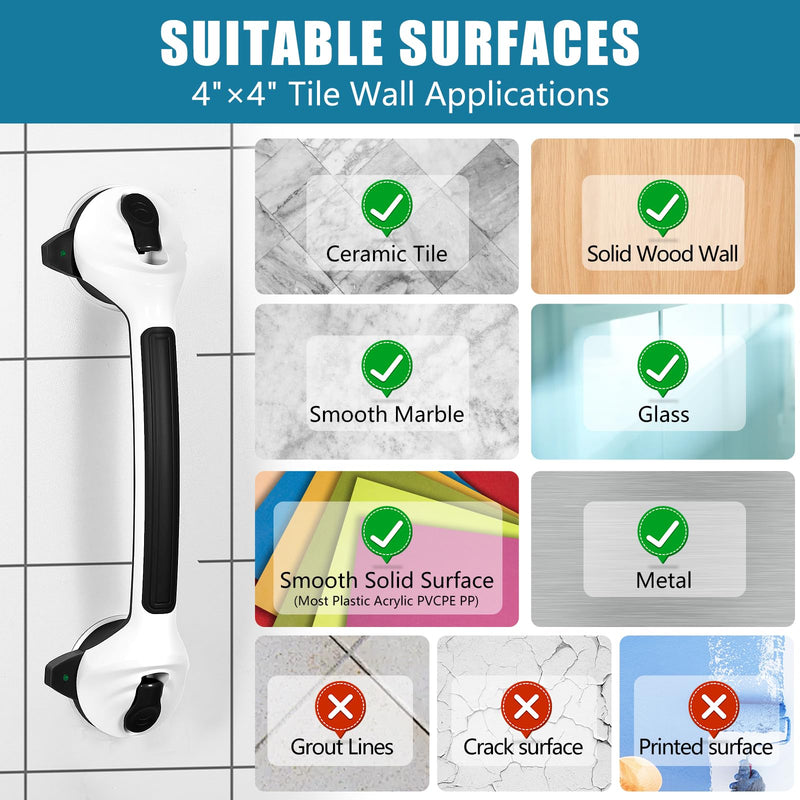 MCDEX Grab Bars for Shower, 2 Pack Shower Handle for Elderly (Black White) | Safety Signal Indicators, Strong Suction Cup, Easy Installation, No Drill, Removable, Anti-Slip, Waterproof 16.5 Inch Black/White