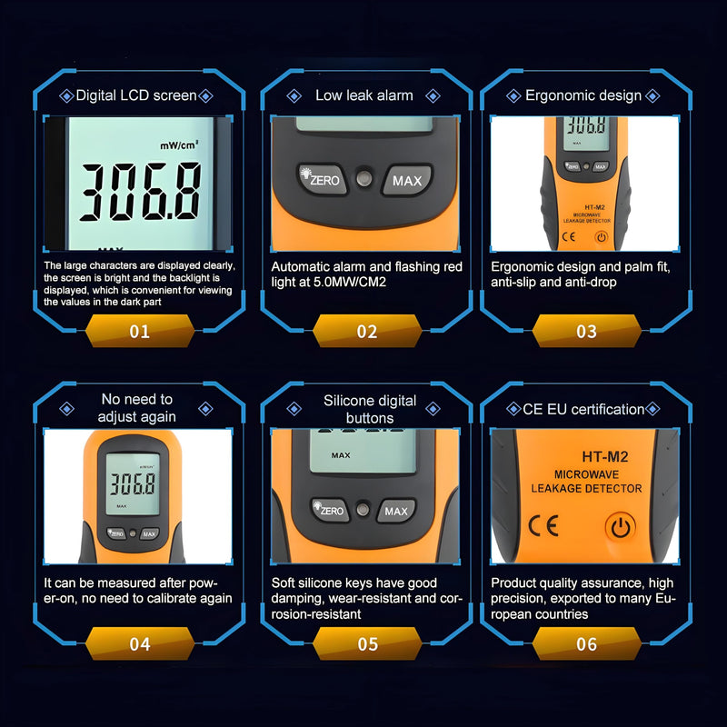 Microwave Tester,HT M2 Digital LCD Display Digital Microwave Oven Tester 2450MHz 9V EMF Meter Radiation Detector Testers with Bag for Home Outdoor Microwave Oven Tasting