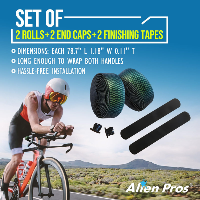 ALIEN PROS Set of 4 Gold & Green Chameleon Bike Handlebar Tape - Elevate Your Ride with Stylish, Comfortable, and Color-Shifting PU Tape for Enhanced Grip with These Bicycle Handle bar Tape