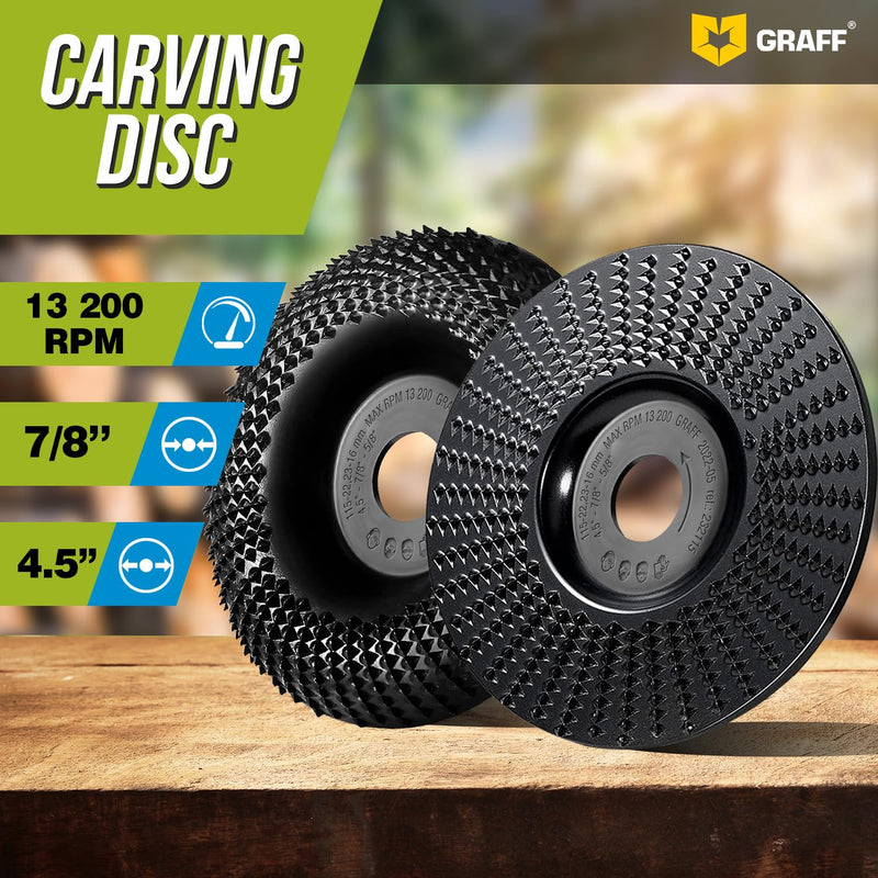 [Australia - AusPower] - GRAFF Premium Wood Carving Disc 4 1/2 Inch for Angle Grinder – Set Shaping and Grinding Wheel for Wood, Softwood, Hardwood – Woodworking Angle Grinder Attachment with 7/8" – 5/8" Arbor Ø 4 ½ Inch Set Carving Blade 