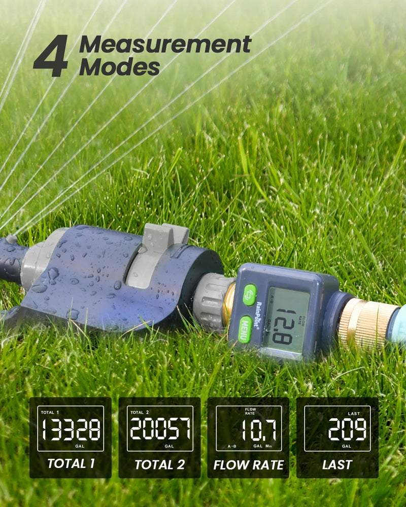 [Australia - AusPower] - RAINPOINT Water Flow Meter with Brass Inlet & Outlet, 180° Screen-Flip Water Meter, Measure Gallon/Liter Consumption for RV Filling, Garden Watering, Sprinkler and Hoze Nozzle Gray 1 pcs 