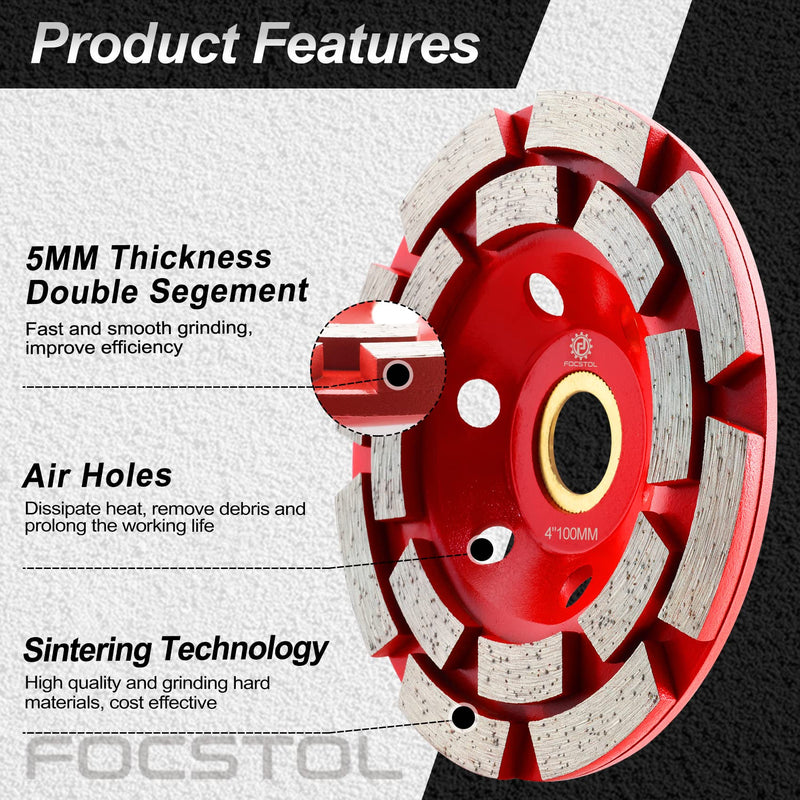 [Australia - AusPower] - FOCSTOL Diamond Cup Wheel - 100 mm x 22.23 mm Double Row Grinding Wheel for Concrete Granite Marble Masonry Artificial Stone for Angle Grinder 100mm doppelt 