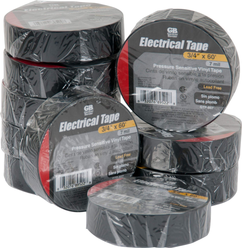 [Australia - AusPower] - Gardner Bender GTP-607 Electrical Tape, ¾ in. x 60 ft, Durable, Easy-Wrap, Flame Retardant, Black ¾ Inch x 60 Ft Roll 
