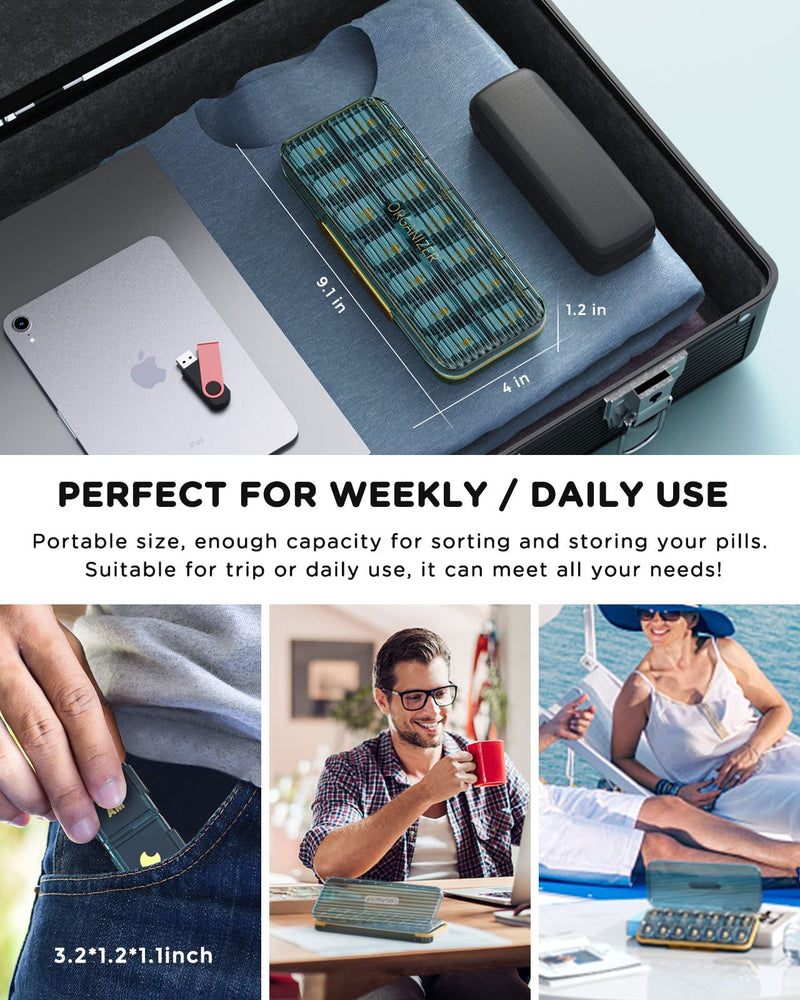 [Australia - AusPower] - Am Pm Pill Organizer, Weekly Pill Box 2 Times A Day - Acedada 7 Day Pill Organizer with 7 Separate Containers, Portable Daily Medicine Dispenser Case for Vitamin, Fish Oils, Supplements, Stylish Blue 