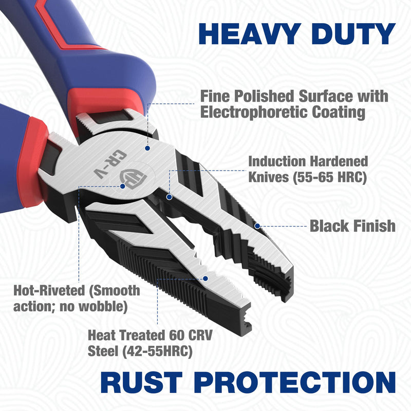 [Australia - AusPower] - WORKPRO 8" Linesman PRO Screw Extractor Pliers(Combination Pliers) with Unique Non-slip Jaws, Stripped Screw Remover Tool, Lineman Pliers for Quickly Removal of Damaged or Rusted Fasteners 