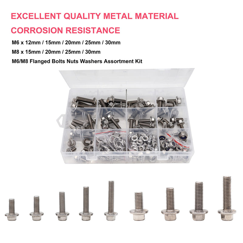 [Australia - AusPower] - cSeao 230pcs M6 M8 Flanged Hexagon Bolts Screws Washers Nuts Assortment Kit, 304 Stainless Steel 