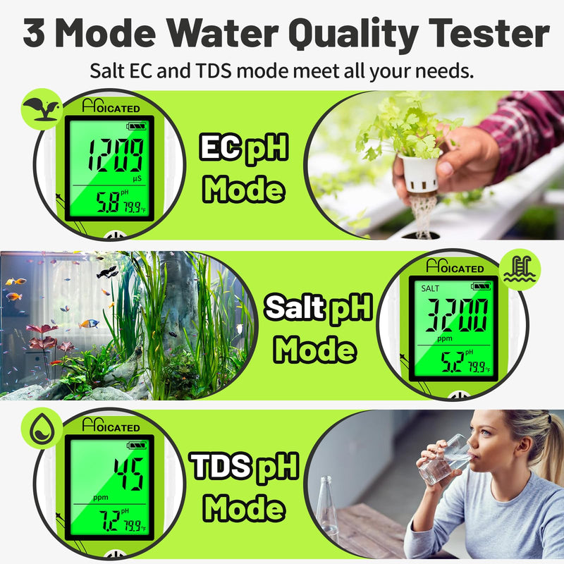 [Australia - AusPower] - Salt Tester pH Meter for Aquarium Fish Tank Koi Pond Simultaneous Screen Salinity Meter for Saltwater Pool Hot Tub EC Tester for Hydroponics TDS Meter for Drinking Water White 