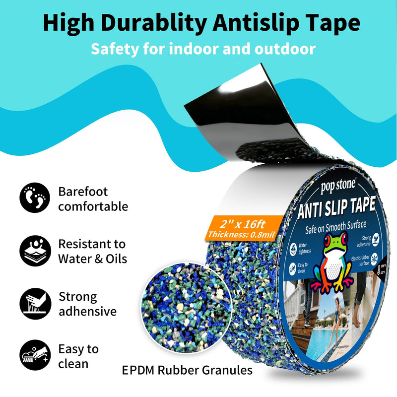 Waterproof Anti-Slip Traction Tape | 2" x16.5 FT | Heavy-Duty EPDM Rubber Granule Surface, Strong Grip & Resilient Foot Contact | Indoor & Outdoor for Pool, Bath, Ramps, Stairs and Steps 2" X 16.5ft Cove Breeze
