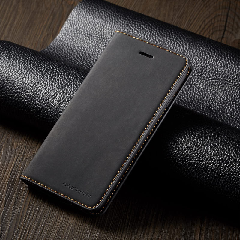 [Australia - AusPower] - QLTYPRI Case for iPhone SE 2022 5G/iPhone SE 2020/iPhone 8/iPhone 7, Premium PU Leather Cover TPU Bumper with Card Holder Kickstand Magnetic Adsorption Flip Wallet Case for iPhone 7/8/SE2/SE3 - Black iPhone 7/8/SE 2020/SE 2022 5G 