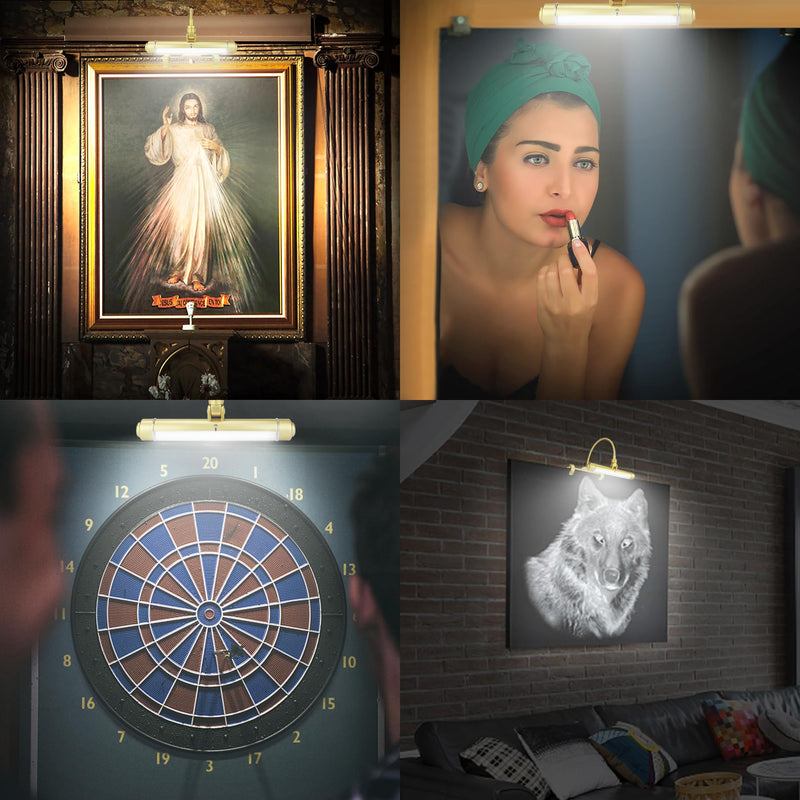 LUXSWAY Wireless Picture Frame Led Lighting,Rechargeable Art Display Lighting Clip on Pictures,Over Painting Lights with Remote,Artwork Lamp with Flexible Neck,28 LEDs 3 Lighting Modes 200LM-Gold G Gold Rechargeable-3 Mode-Flexible Neck