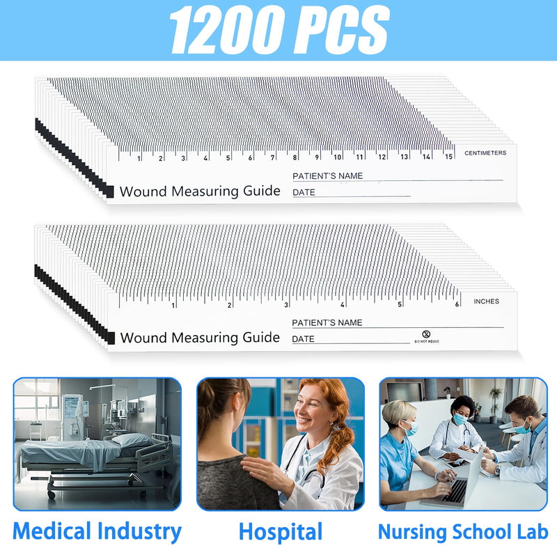 [Australia - AusPower] - 1200 Pcs Wound Measuring Tape 6 Inch Wound Ruler Double Sided Disposable Paper Tape Measure Paper Guide Ruler Measurement Tools for Nurses 1200 